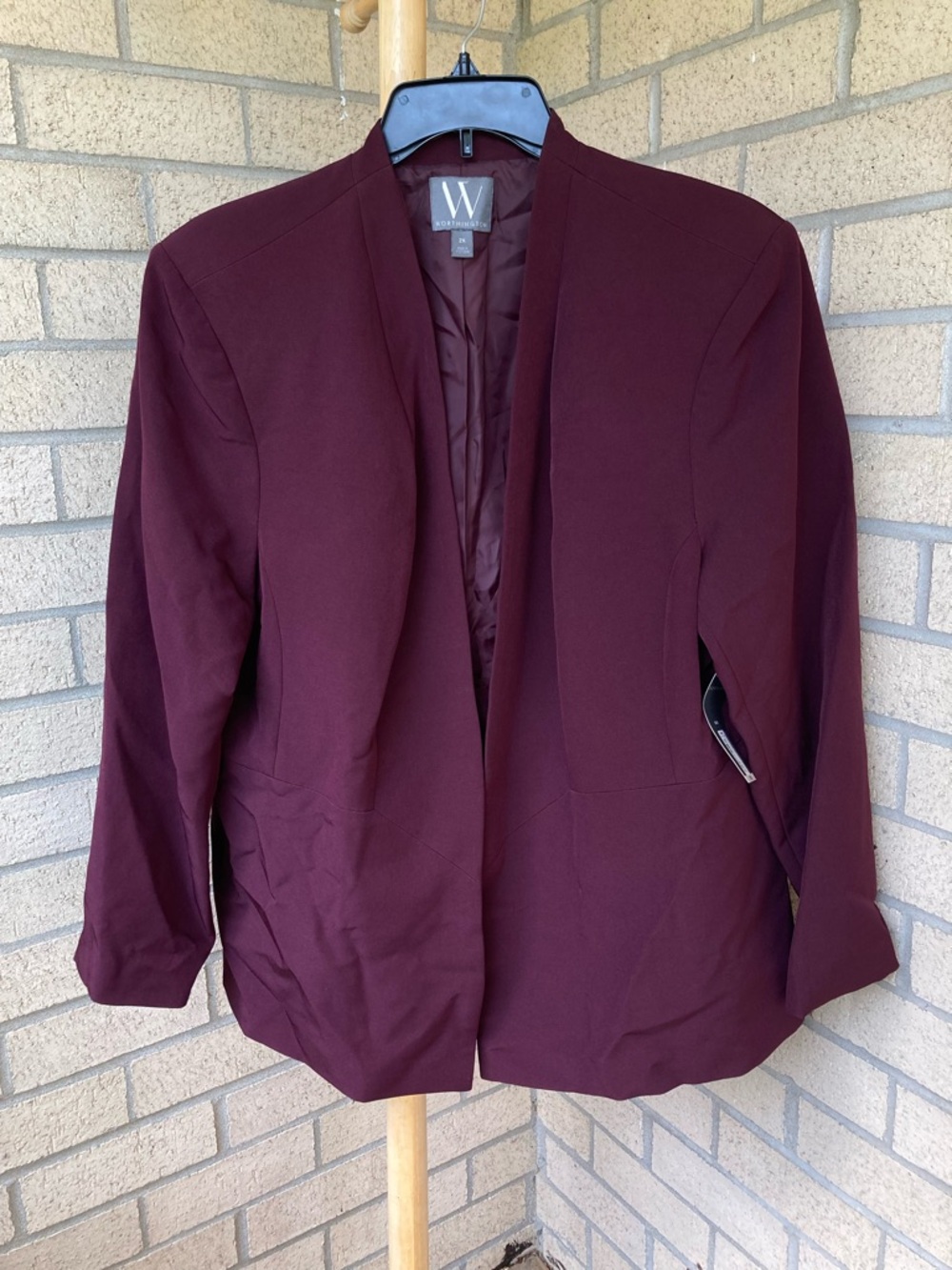 Worthington Bold Burgundy Collarless Tailored Blazer Size 2X NWT